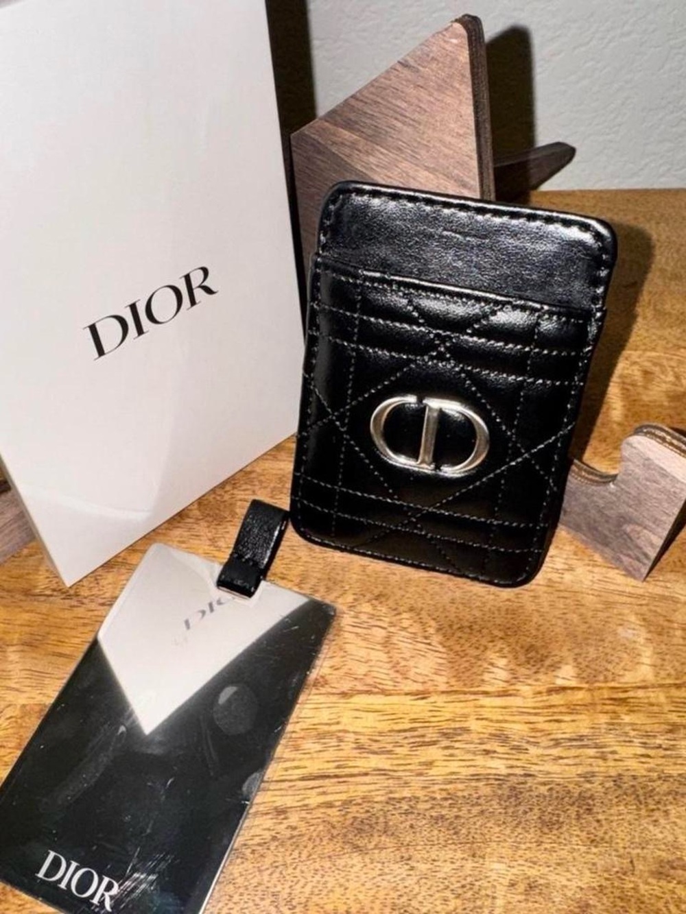 Dior Black Quilted Leather Card Case with Silver CD Emblem
